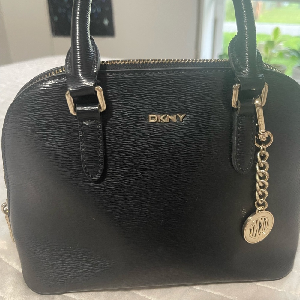 DKNY Black Satchel with Gold Accents